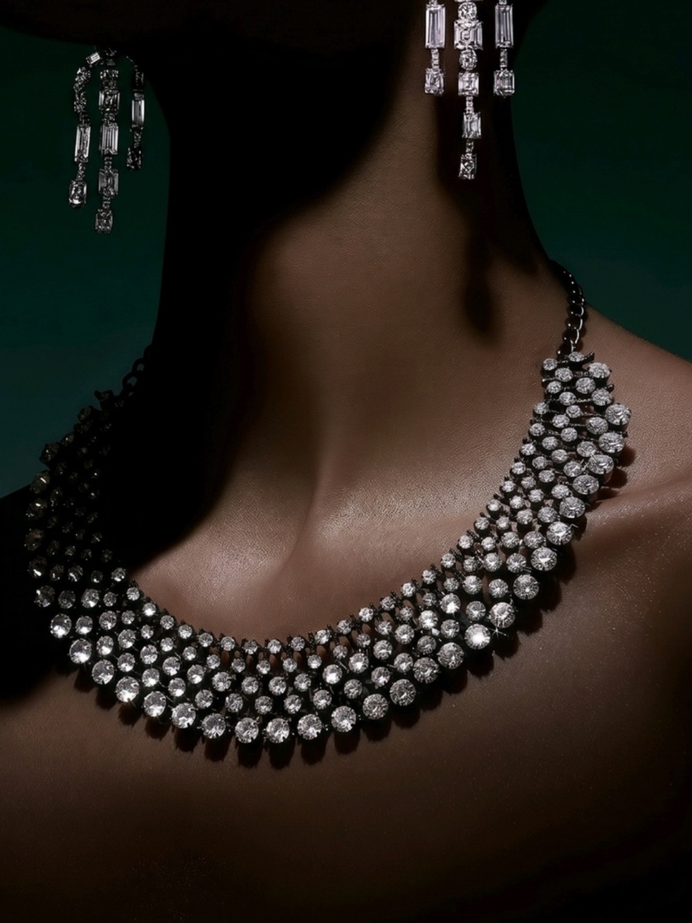 Crystal Embellished Black Statement Collar Necklace - Picture 2 of 4